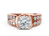 Rose gold Cushion Brilliant Diamond Channel Set Wide Band Ring with Bezel Setting_20