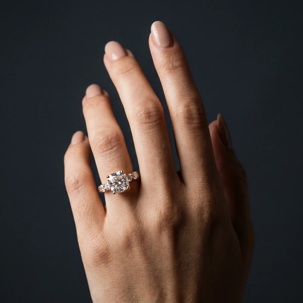 Rose gold Cushion Brilliant Diamond Five-Stone Engagement Ring with Prong Setting on a Classic Band