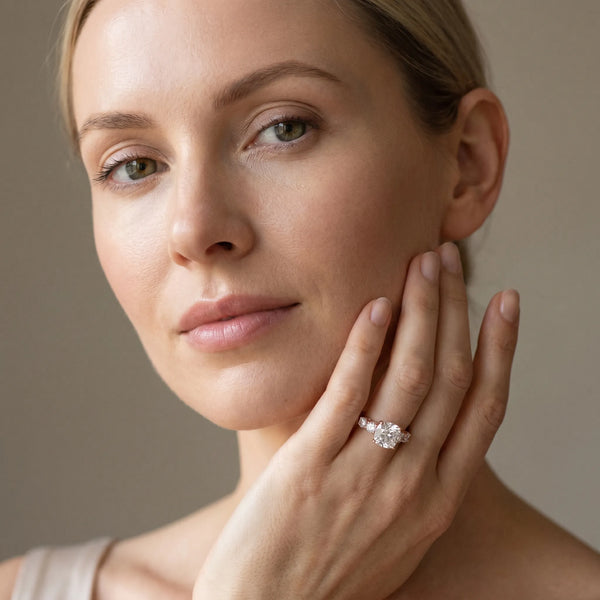 Rose gold Cushion Brilliant Diamond Five-Stone Engagement Ring with Prong Setting on a Classic Band