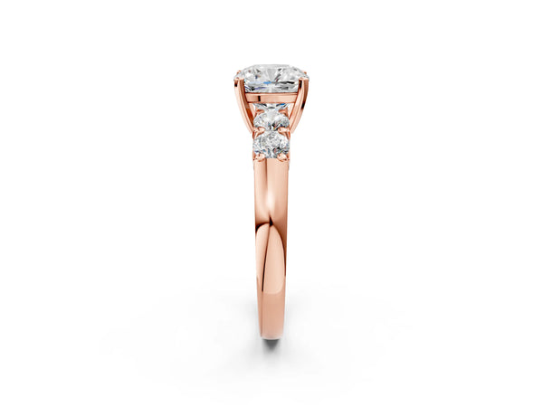 Rose gold Cushion Brilliant Diamond Five-Stone Engagement Ring with Prong Setting on a Classic Band