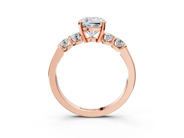 Rose gold Cushion Brilliant Diamond Five-Stone Engagement Ring with Prong Setting on a Classic Band