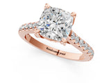 Rose gold Cushion Brilliant Diamond Solitaire with Pavé Band and Four-Prong Setting 1