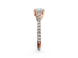 Rose gold Cushion Brilliant Diamond Solitaire with Pavé Band and Four-Prong Setting 2