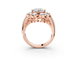 Rose gold Cushion Brilliant Flower Halo Diamond Split Shank Ring_108