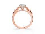 Rose gold Cushion Brilliant Solitaire with Leaf Motif Band and Four-Prong Setting_76