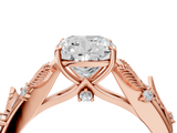 Rose gold Cushion Brilliant Solitaire with Leaf Motif Band and Four-Prong Setting_77