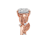 Rose gold Cushion Brilliant Solitaire with Leaf Motif Band and Four-Prong Setting_78