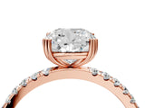Rose gold Cushion Brilliant Solitaire with Pavé Band and Claw Prong Setting_11