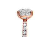 Rose gold Cushion Brilliant Solitaire with Pavé Band and Claw Prong Setting_12