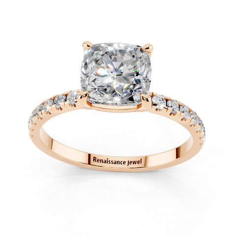 Rose gold Cushion Brilliant Solitaire with Pavé Band and Four-Prong Setting_22