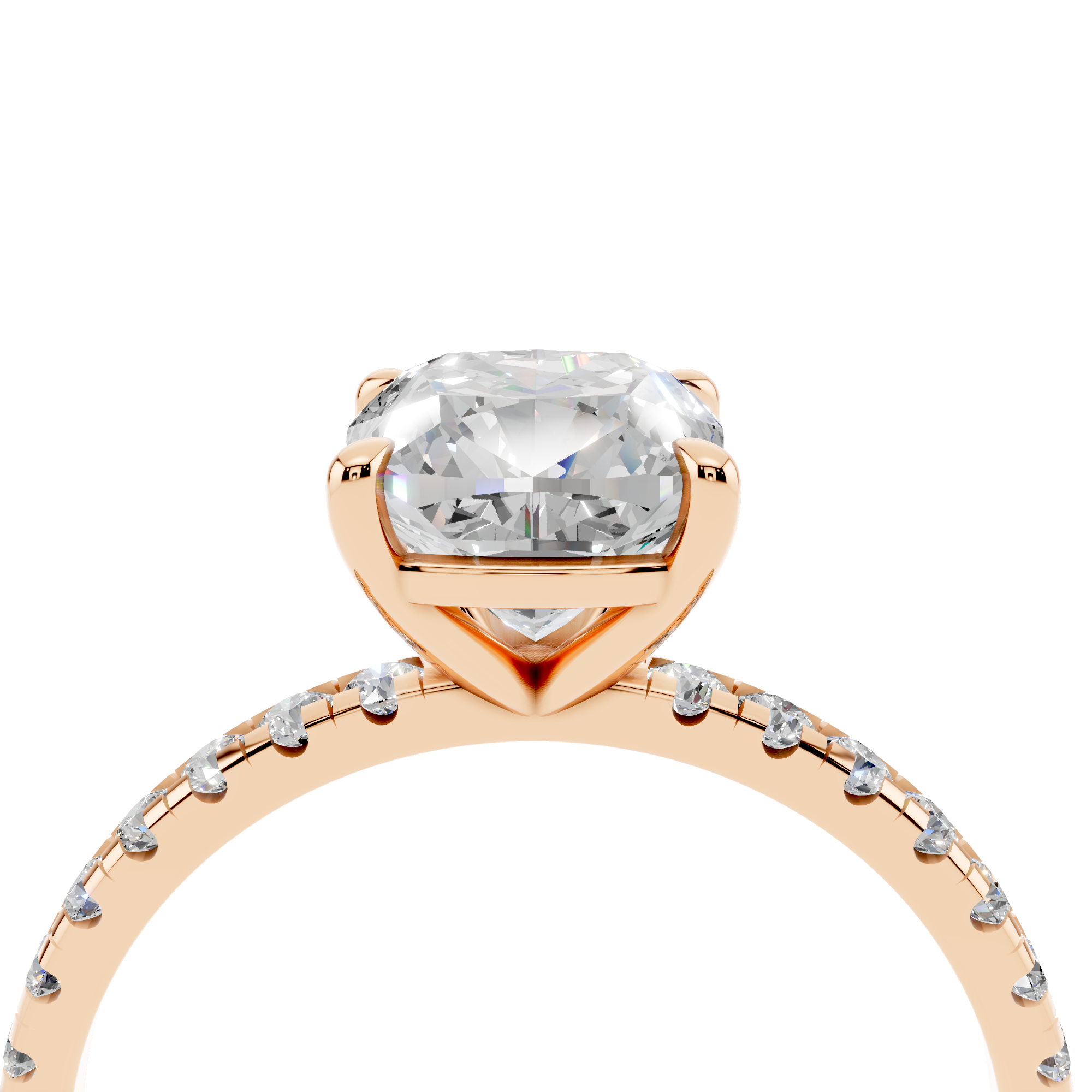 Rose gold Cushion Brilliant Solitaire with Pavé Band and Four-Prong Setting_27