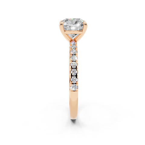 Rose gold Cushion Brilliant Solitaire with Pavé Band and Four-Prong Setting_48