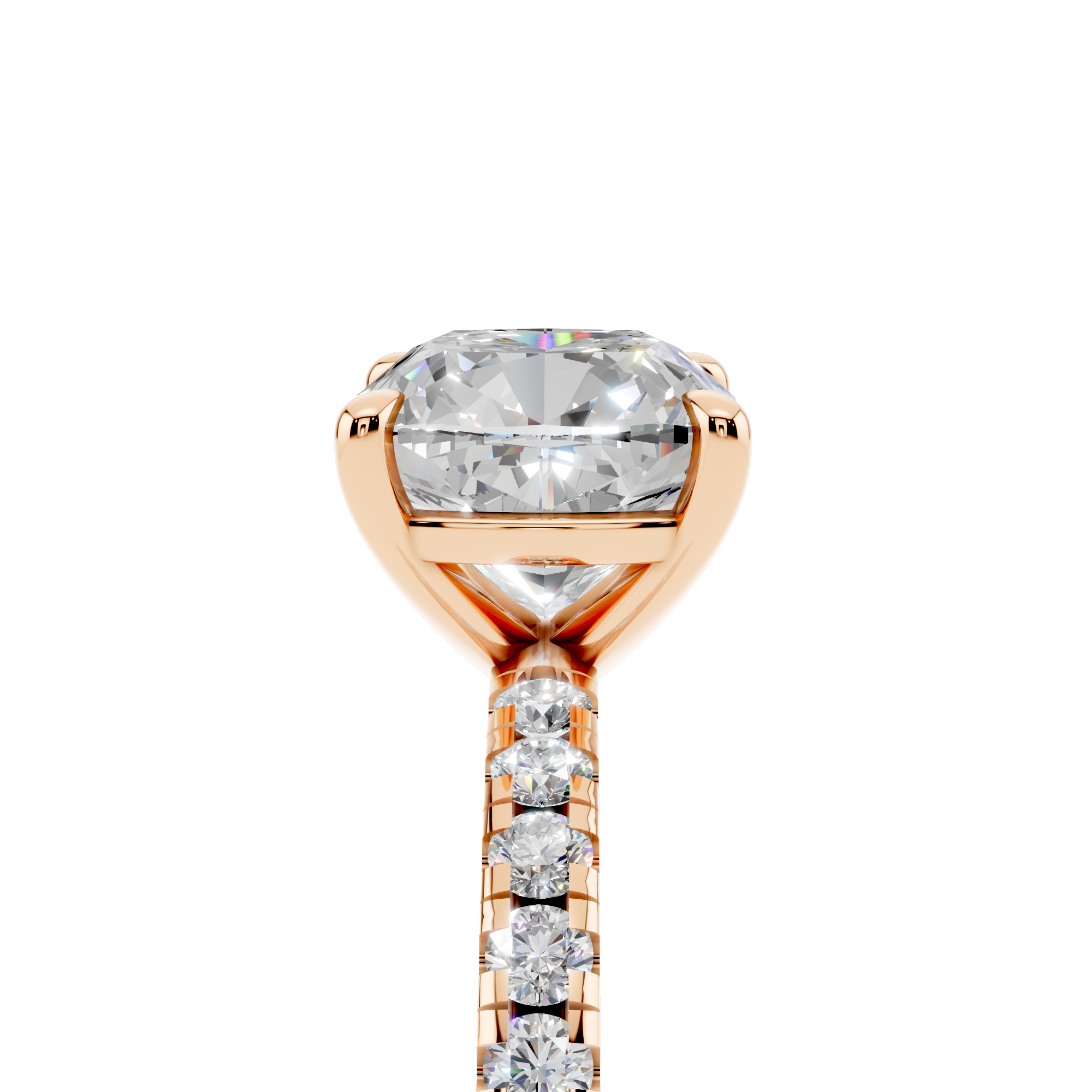 Rose gold Cushion Brilliant Solitaire with Pavé Band and Four-Prong Setting_49