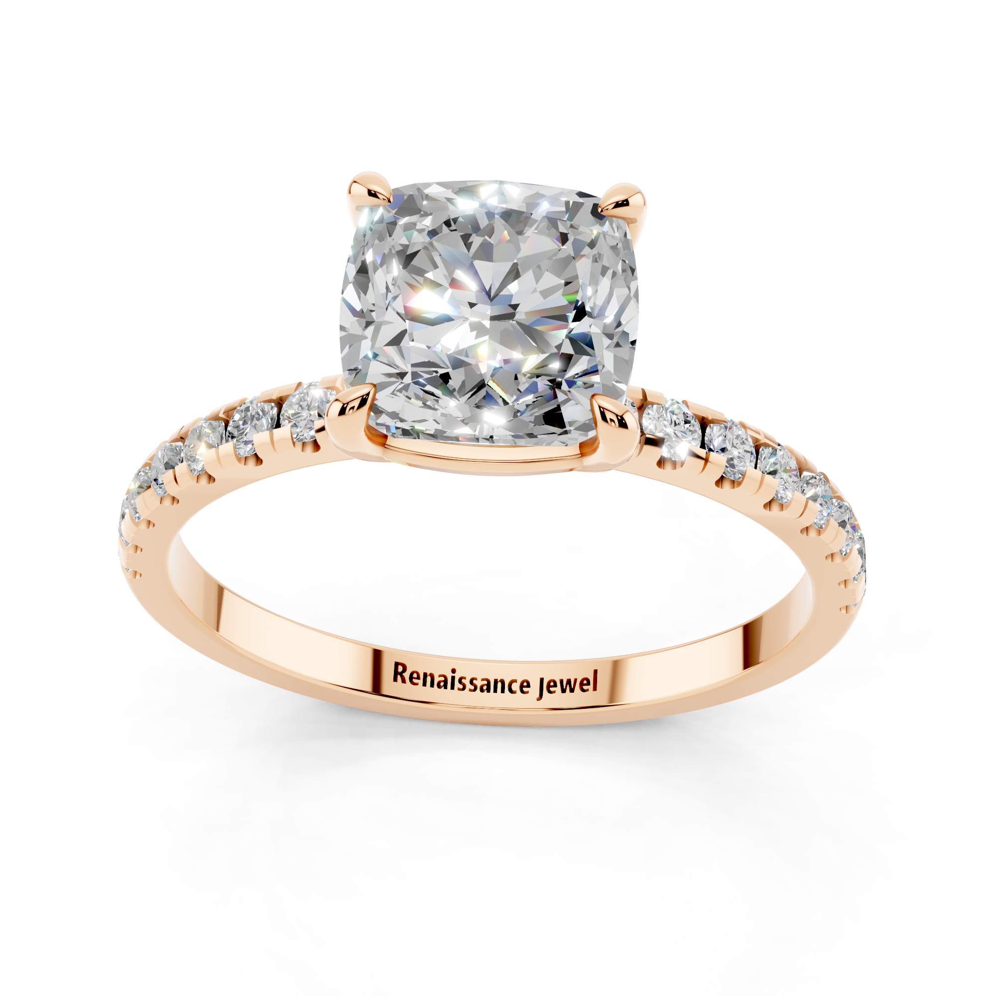 Rose gold Cushion Brilliant Solitaire with Pavé Band and Four-Prong Setting_5