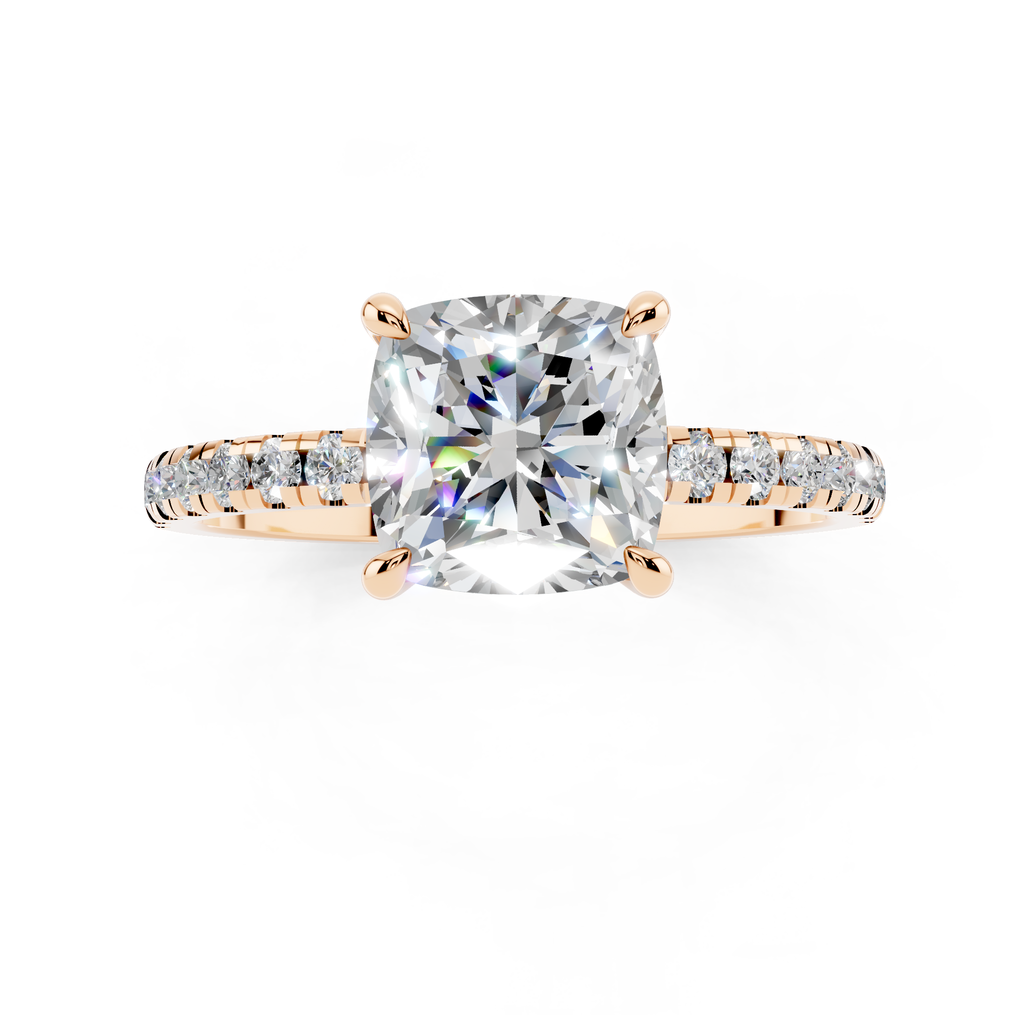 Rose gold Cushion Brilliant Solitaire with Pavé Band and Four-Prong Setting_6
