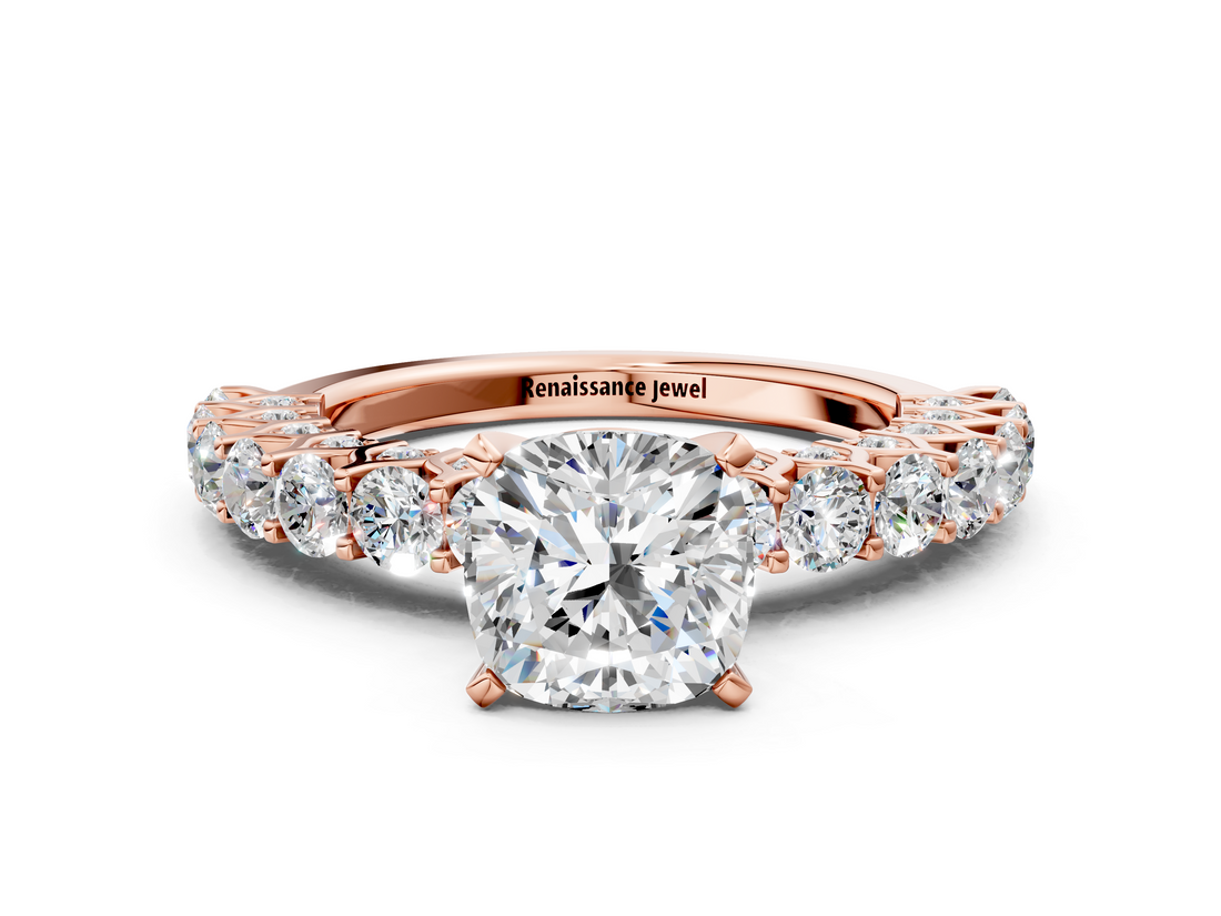 Rose gold Cushion Brilliant Solitaire with Pavé Band and Four-Prong Setting_65
