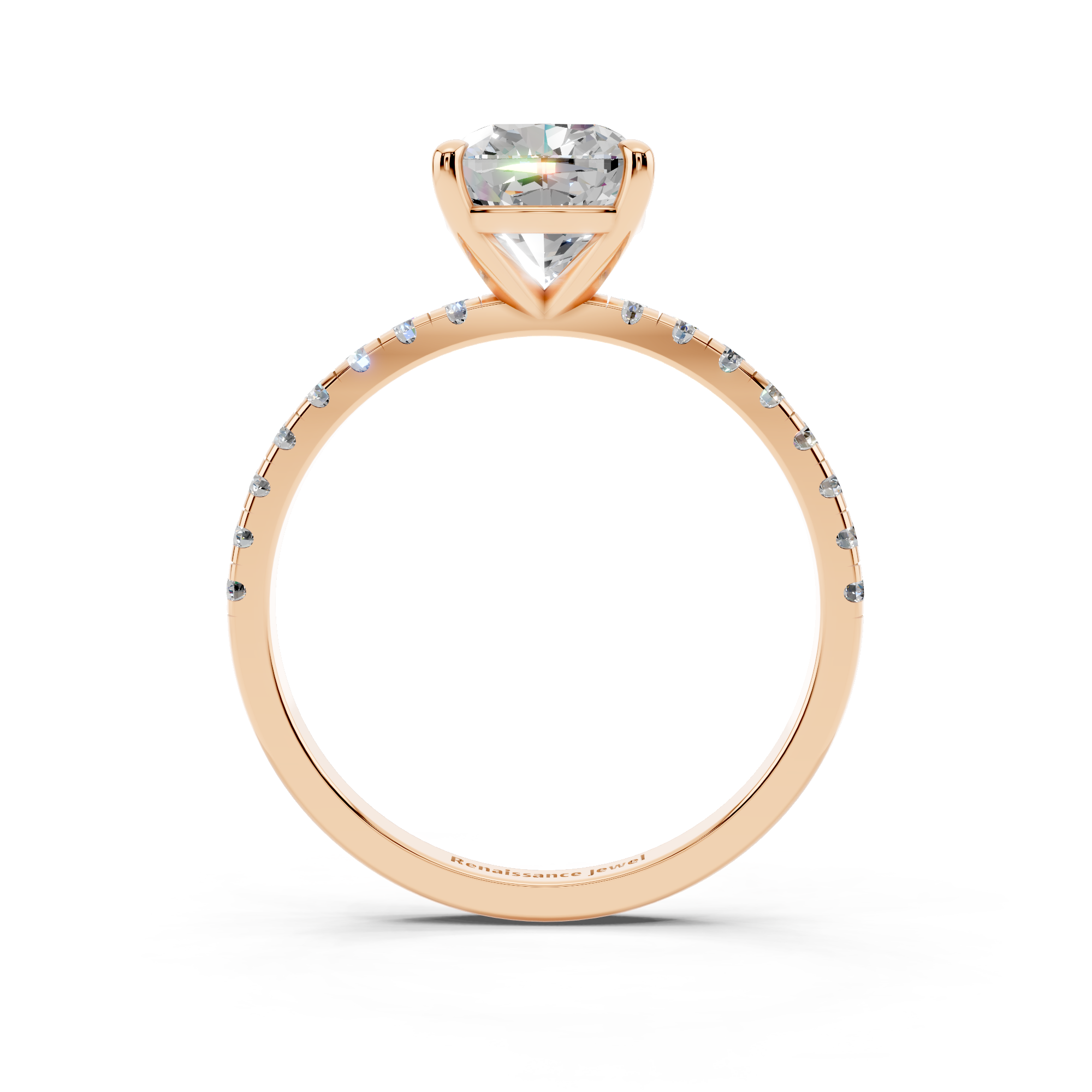 Rose gold Cushion Brilliant Solitaire with Pavé Band and Four-Prong Setting_7