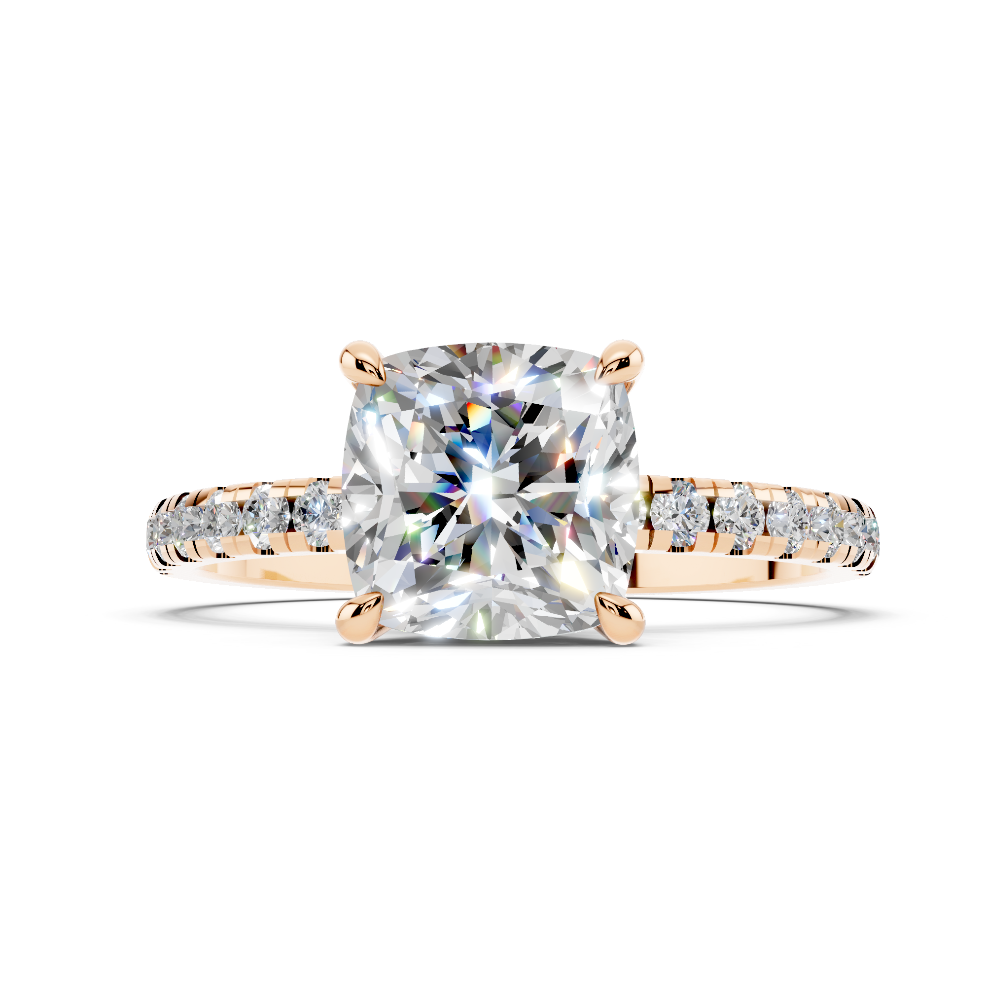 Rose gold Cushion Brilliant Solitaire with Pavé Band and Four-Prong Setting_74
