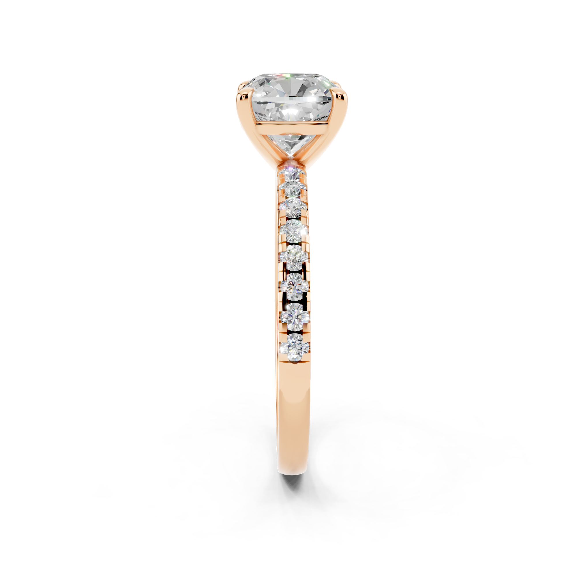 Rose gold Cushion Brilliant Solitaire with Pavé Band and Four-Prong Setting_8