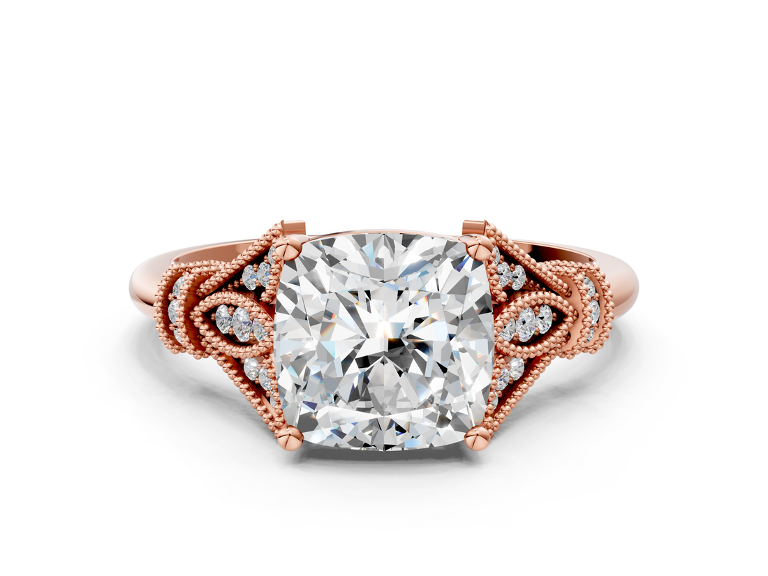 Rose gold Cushion Brilliant Solitaire with Pave Band and Four-Prong Setting_20