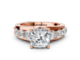 Rose gold Cushion Brilliant Solitaire with Side Stones on a Pave Band and Four-Prong Setting_24