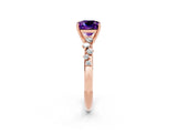 Rose gold Cushion Cut Amethyst Cluster Side Stone Solitaire Ring with Prong Setting_26