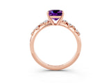 Rose gold Cushion Cut Amethyst Cluster Side Stone Solitaire Ring with Prong Setting_27