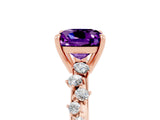 Rose gold Cushion Cut Amethyst Cluster Side Stone Solitaire Ring with Prong Setting_29