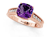 Rose gold Cushion Cut Amethyst Engagement Ring with Milgrain Channel Set Band and Prong Setting_1
