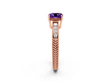 Rose gold Cushion Cut Amethyst Engagement Ring with Milgrain Channel Set Band and Prong Setting_2