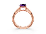 Rose gold Cushion Cut Amethyst Engagement Ring with Milgrain Channel Set Band and Prong Setting_3