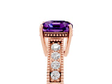 Rose gold Cushion Cut Amethyst Engagement Ring with Milgrain Channel Set Band and Prong Setting_5