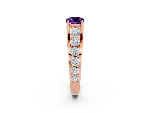 Rose gold Cushion Cut Amethyst Engagement Ring with Pavé Band and Four-Prong Setting_2