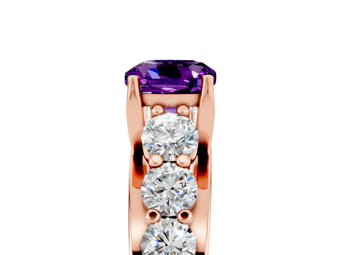 Rose gold Cushion Cut Amethyst Engagement Ring with Pavé Band and Four-Prong Setting_5