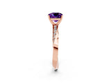 Rose gold Cushion Cut Amethyst Engagement Ring with Side Stone Accents and Four-Prong Setting_26