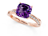 Rose gold Cushion Cut Amethyst Engagement Ring with Side Stone Accents and Four-Prong Setting_28