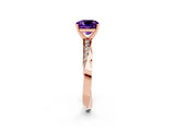Rose gold Cushion Cut Amethyst Engagement Ring with Side Stone Accents and Four-Prong Setting_29