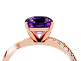 Rose gold Cushion Cut Amethyst Engagement Ring with Side Stone Accents and Four-Prong Setting_31