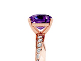 Rose gold Cushion Cut Amethyst Engagement Ring with Side Stone Accents and Four-Prong Setting_32