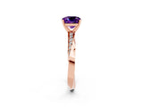Rose gold Cushion Cut Amethyst Engagement Ring with Side Stone Accents and Four-Prong Setting_86