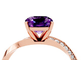 Rose gold Cushion Cut Amethyst Engagement Ring with Side Stone Accents and Four-Prong Setting_88