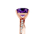 Rose gold Cushion Cut Amethyst Engagement Ring with Side Stone Accents and Four-Prong Setting_89