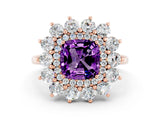 Rose gold Cushion Cut Amethyst Floral Double Halo Engagement Ring with Prong Setting_60