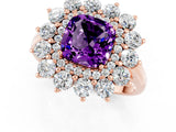 Rose gold Cushion Cut Amethyst Floral Double Halo Engagement Ring with Prong Setting_61