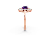 Rose gold Cushion Cut Amethyst Floral Double Halo Engagement Ring with Prong Setting_62