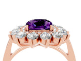 Rose gold Cushion Cut Amethyst Floral Double Halo Engagement Ring with Prong Setting_64