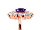 Rose gold Cushion Cut Amethyst Floral Double Halo Engagement Ring with Prong Setting_65