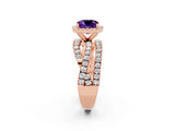 Rose gold Cushion Cut Amethyst Halo Ring with Round Split Shank and Prong Setting_50