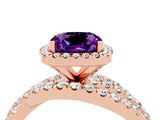 Rose gold Cushion Cut Amethyst Halo Ring with Round Split Shank and Prong Setting_52