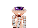 Rose gold Cushion Cut Amethyst Halo Ring with Round Split Shank and Prong Setting_53